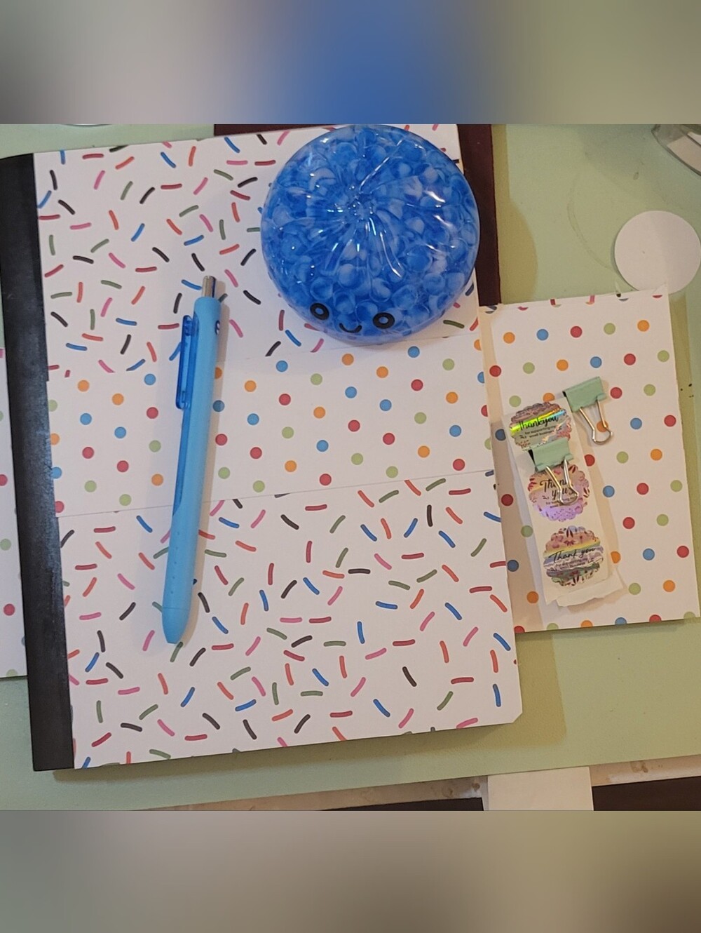 Upcycled Fun Themed Not Book, Cards, Paperweight And Pen. Comosition Notebook